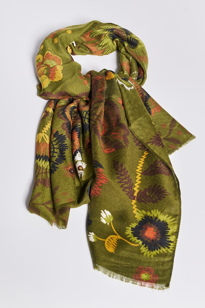 Εσάρπα εμπριμέ με ξεχωριστό floral print - Λαδί