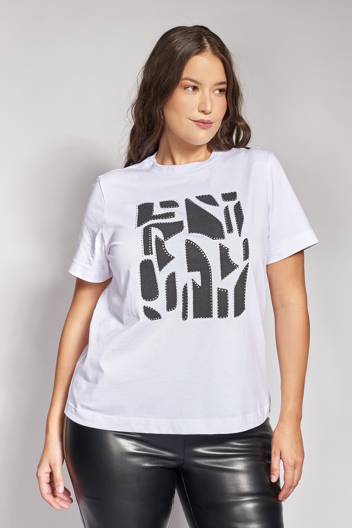Βαμβακερό t-shirt με γεωμετρική abstract στάμπα - Άσπρο