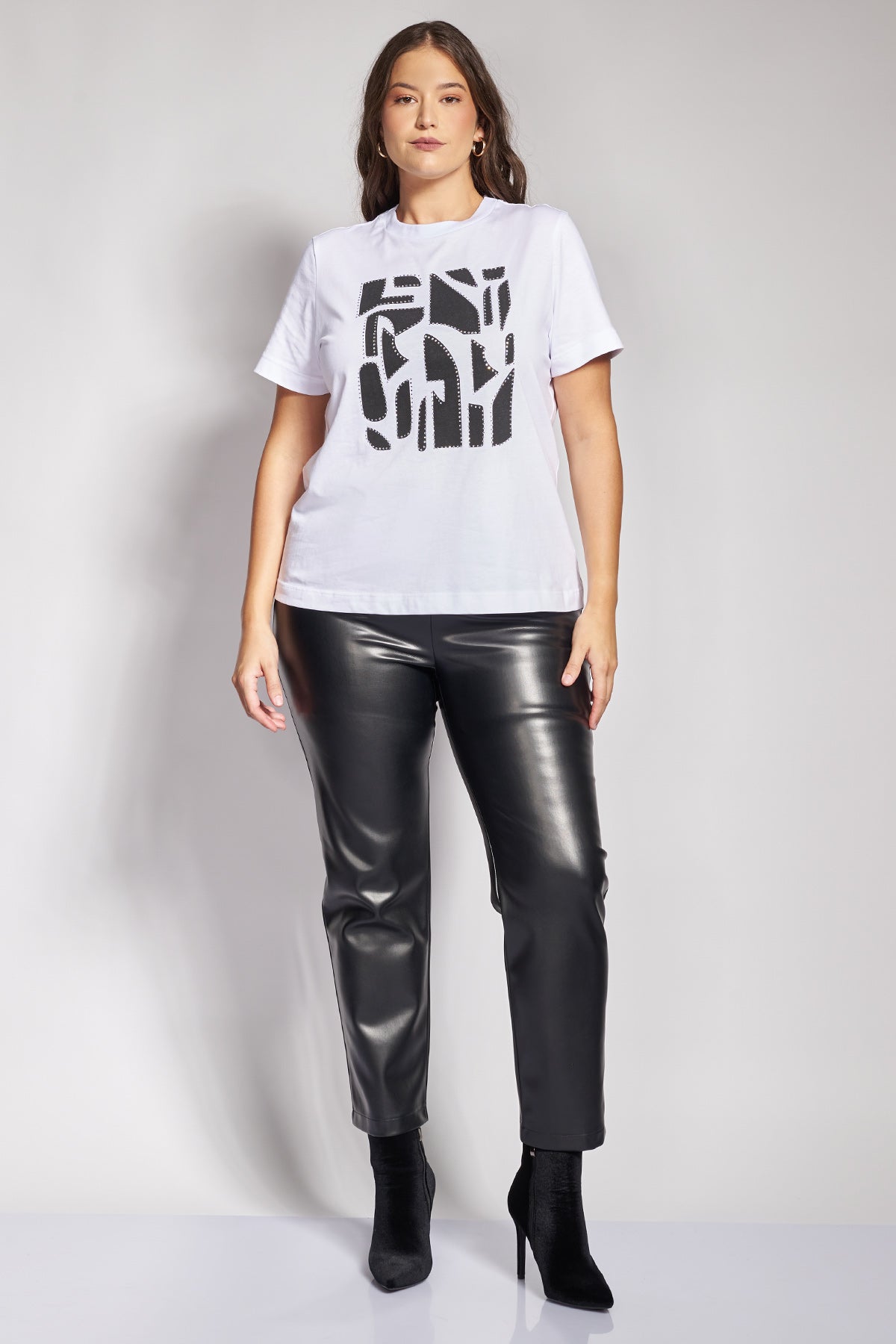 Βαμβακερό t-shirt με γεωμετρική abstract στάμπα - Άσπρο