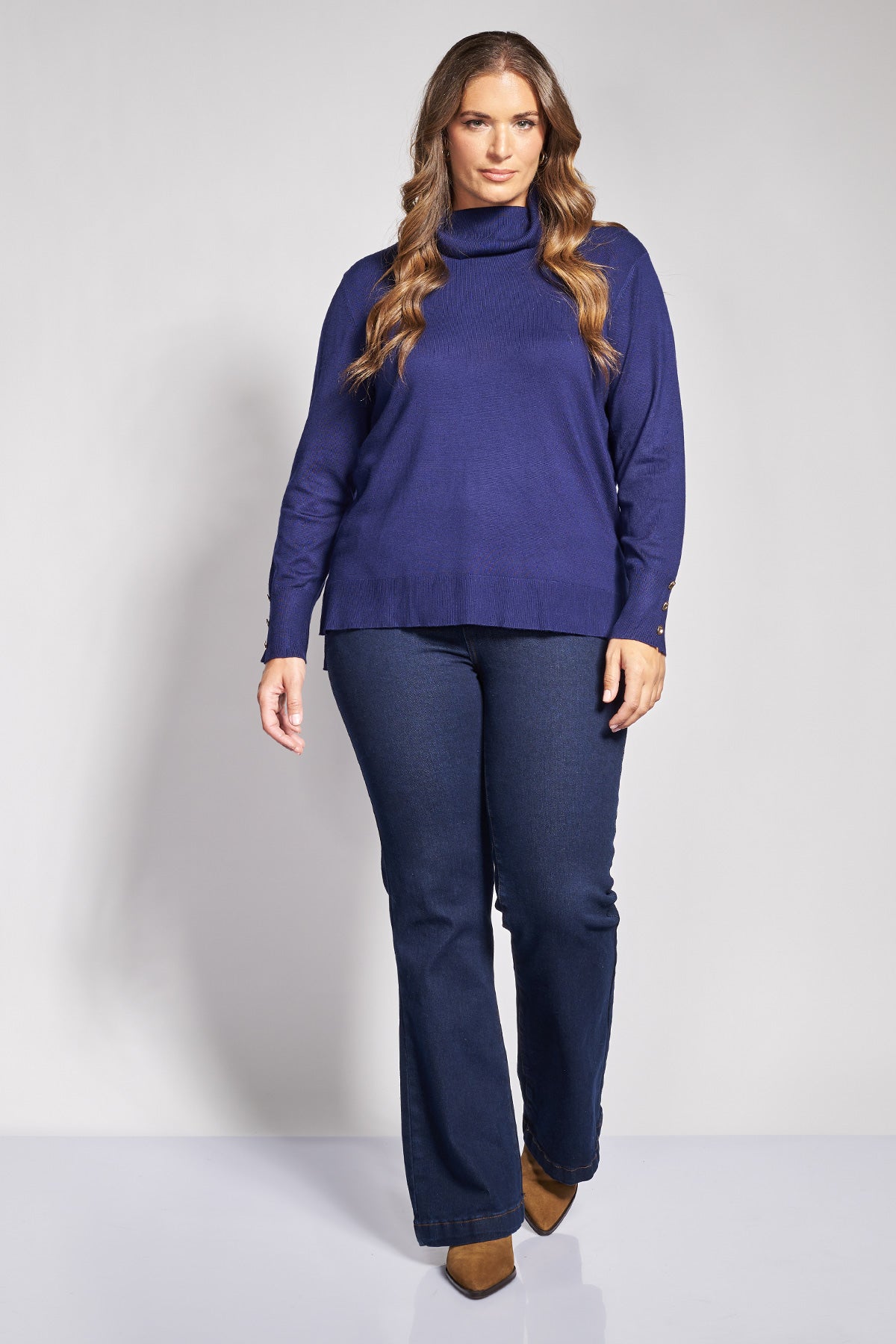 Πλεκτή μπλούζα ζιβάγκο με διακοσμητικά κουμπιά στα μανίκια - Μπλε