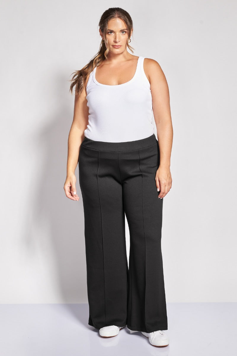 Παντελόνι φόρμας wide leg με νερβίρ scuba soft touch - Μαύρο