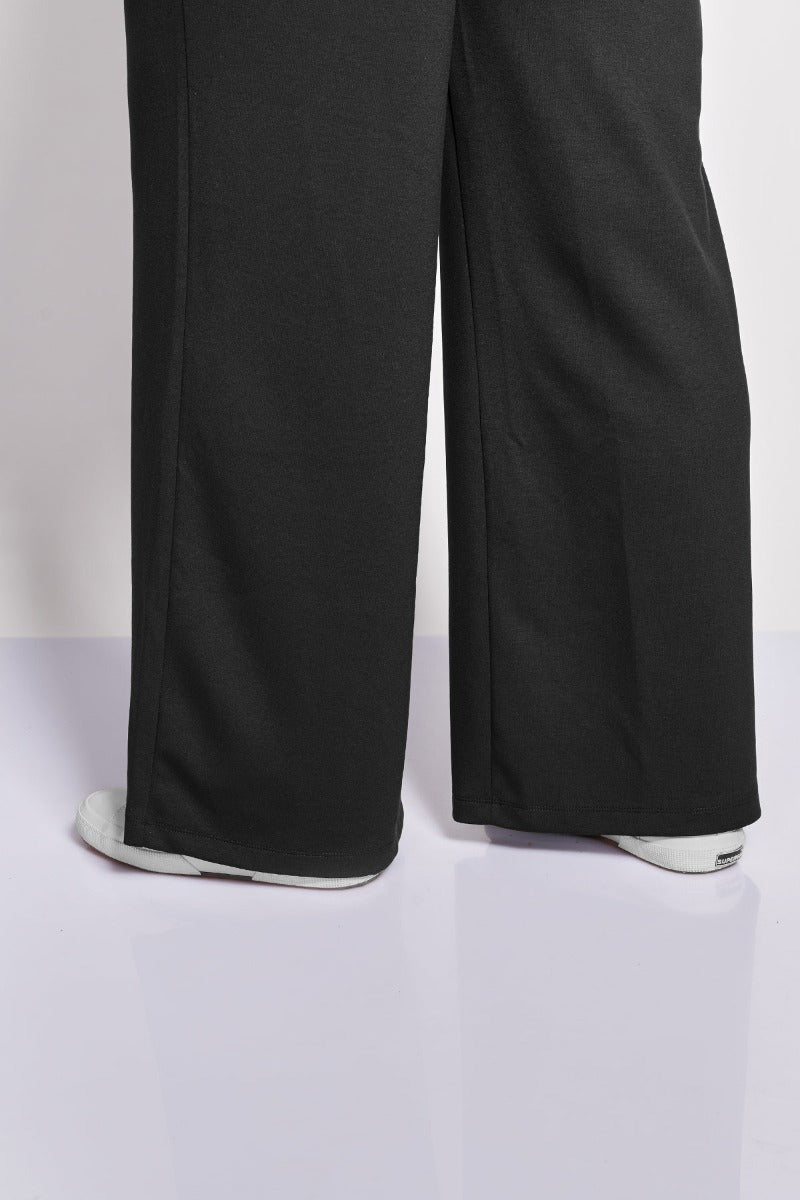 Παντελόνι φόρμας wide leg με νερβίρ scuba soft touch - Μαύρο