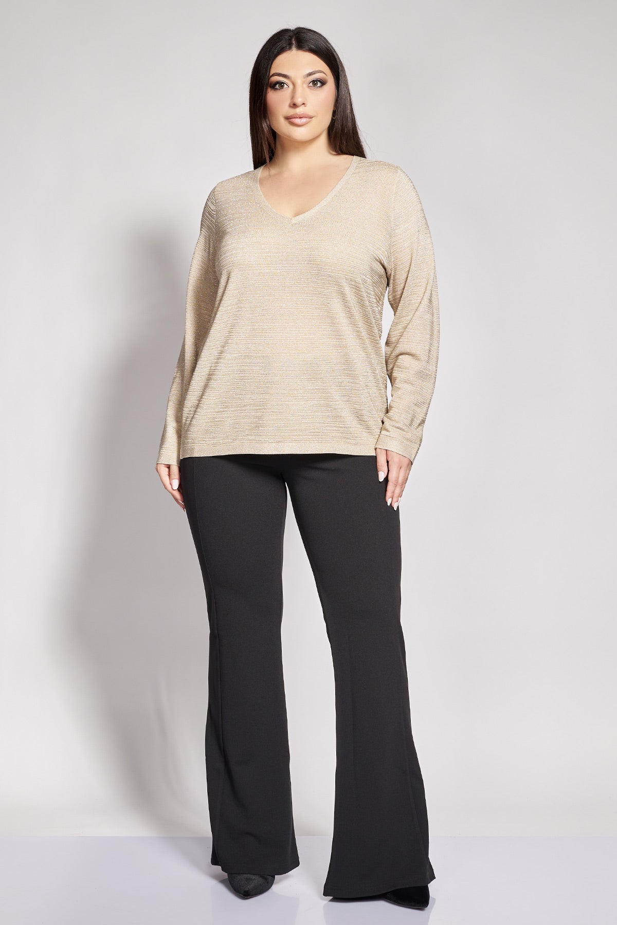 Crepe flare trousers with decorative metallic buttons - Black