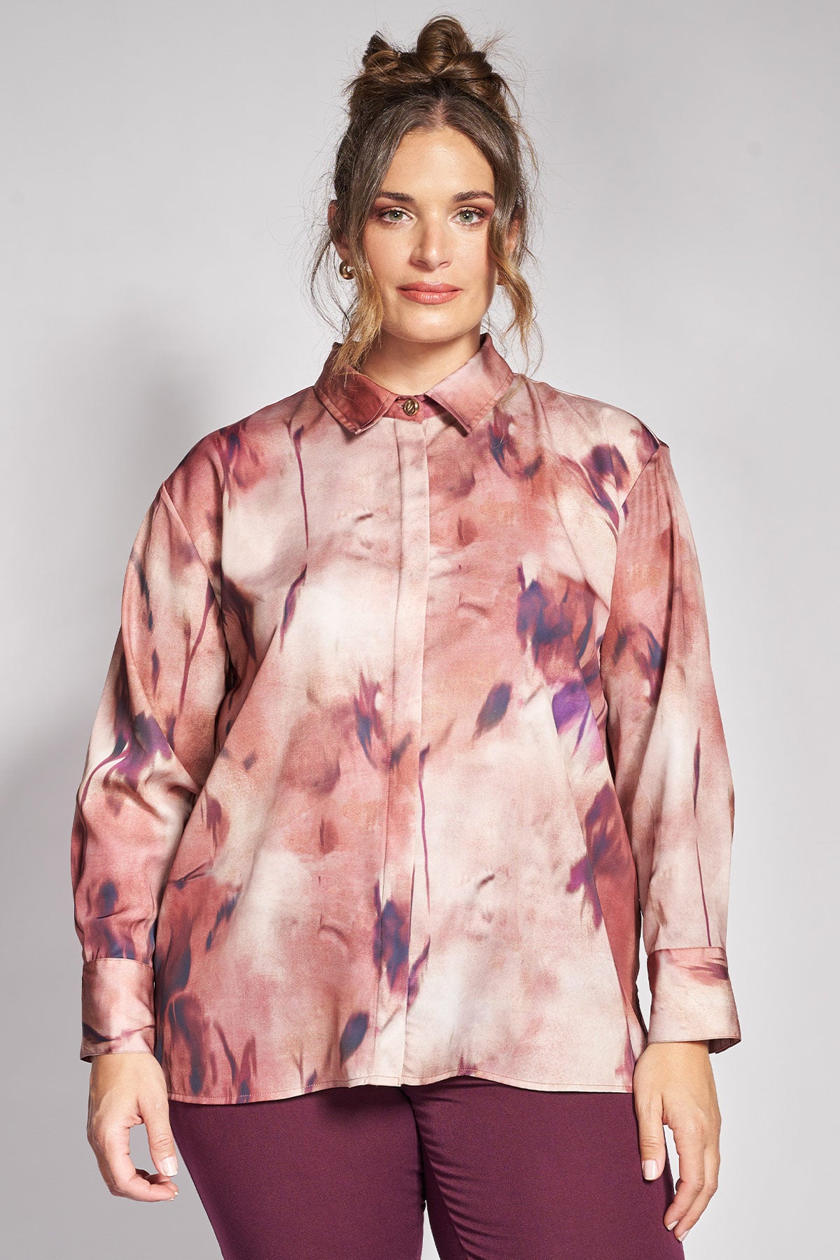 Πουκάμισο σατινέ εμπριμέ μς abstract floral print - Ροζ