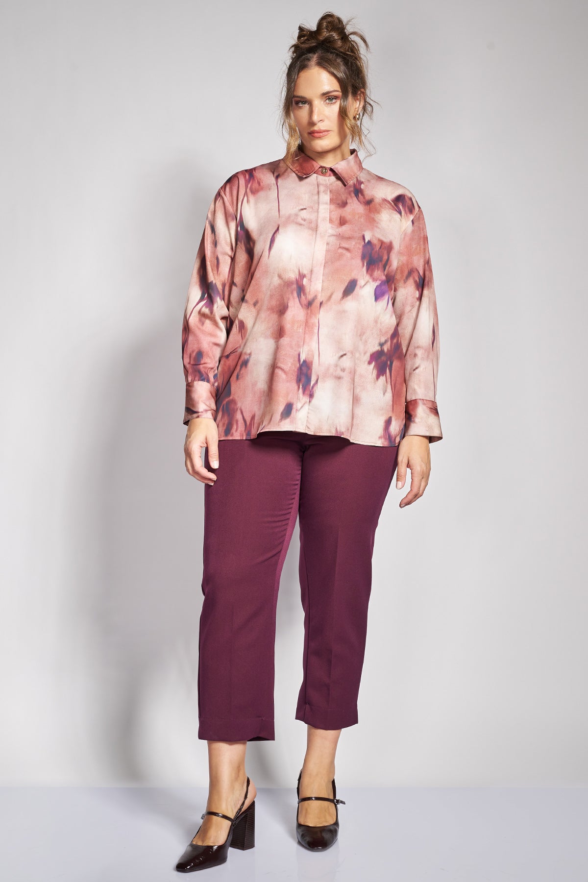 Πουκάμισο σατινέ εμπριμέ μς abstract floral print - Ροζ