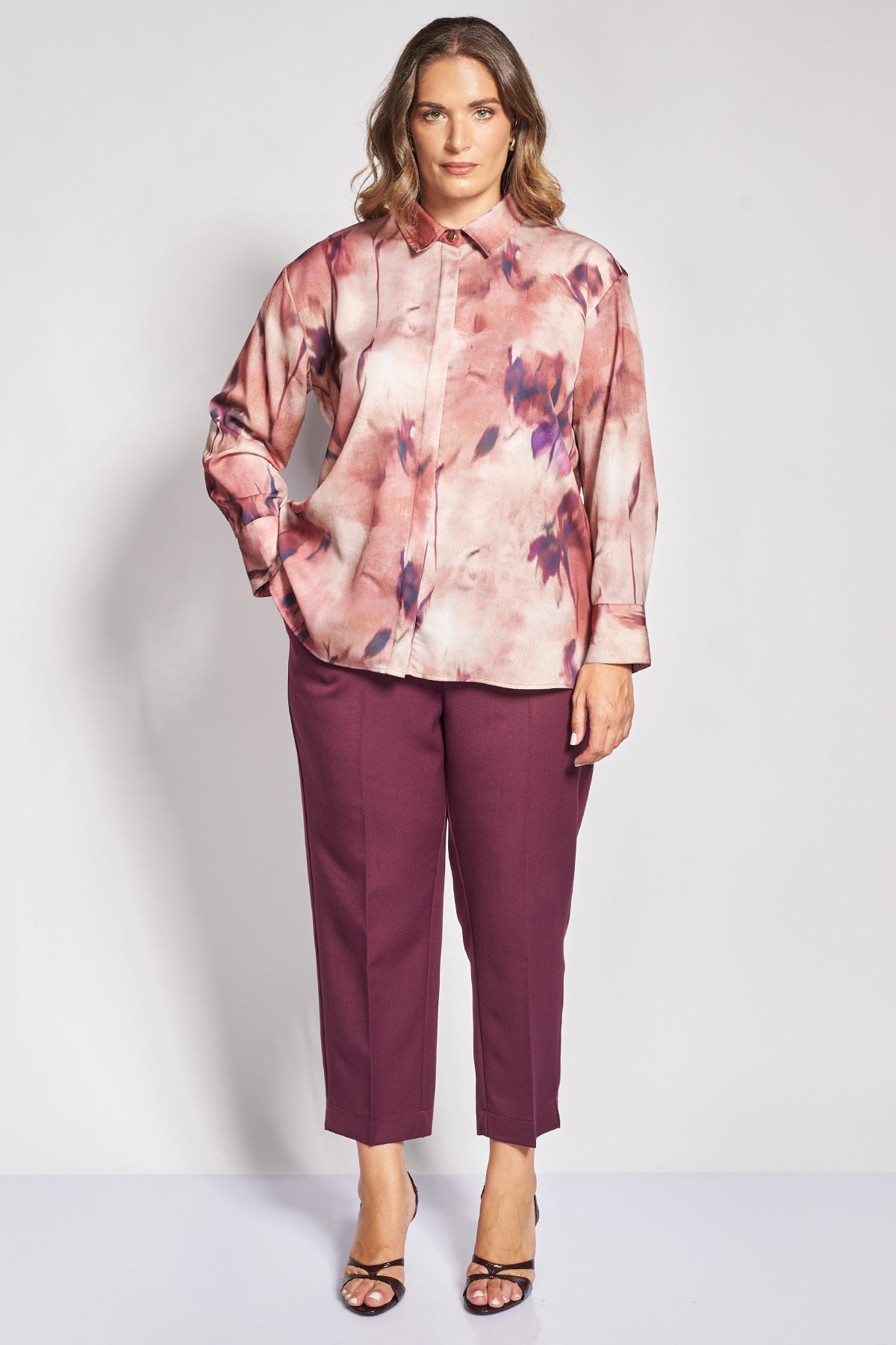 Πουκάμισο σατινέ εμπριμέ μς abstract floral print - Ροζ