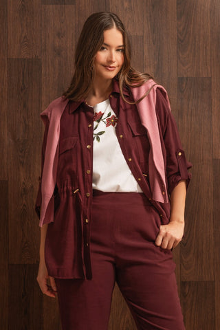 Twill Overshirt with adjustable waist - Bordeaux