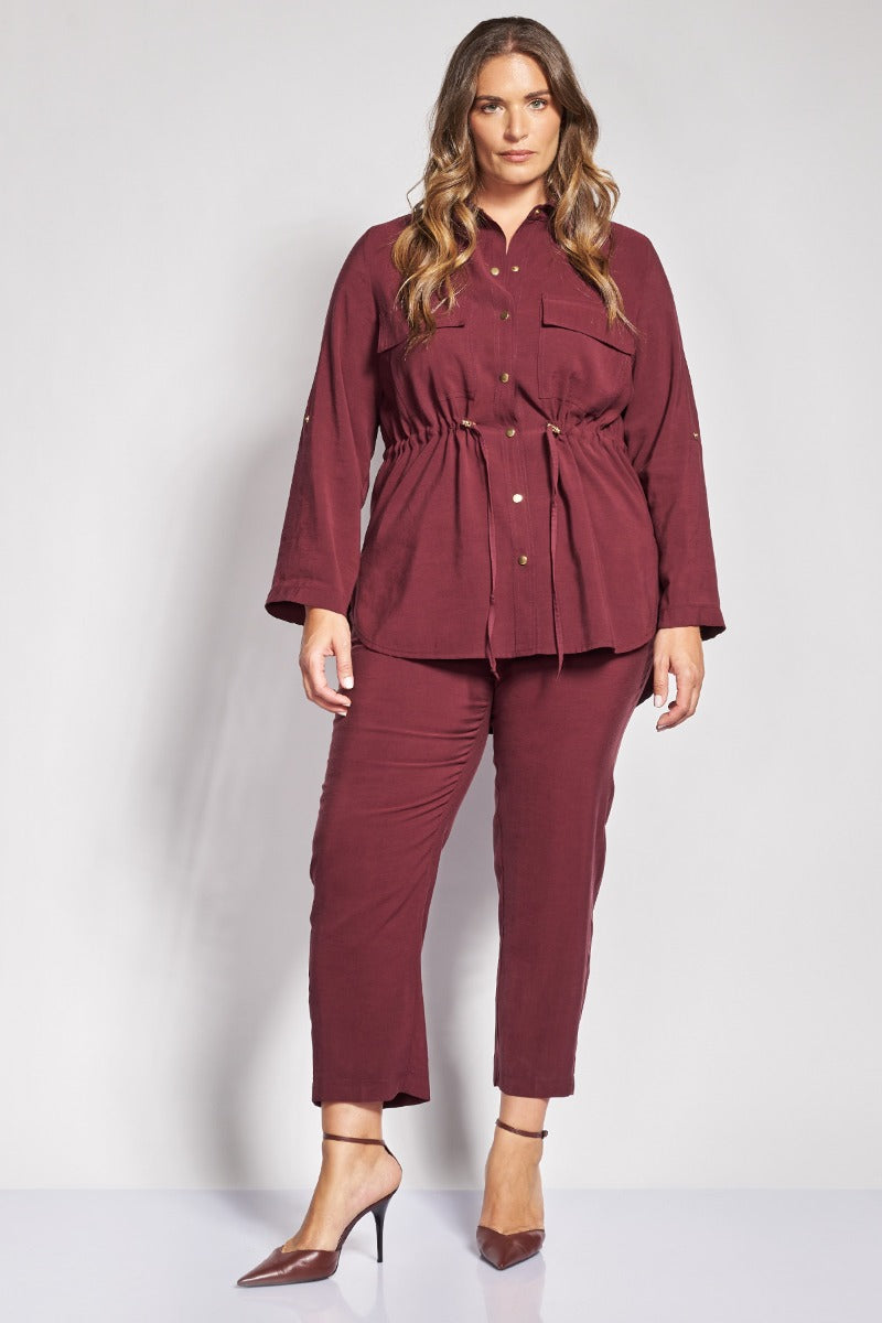 Overshirt πουκαμίσα twill με ρυθμιζόμενο κορδόνι - Μπορντω