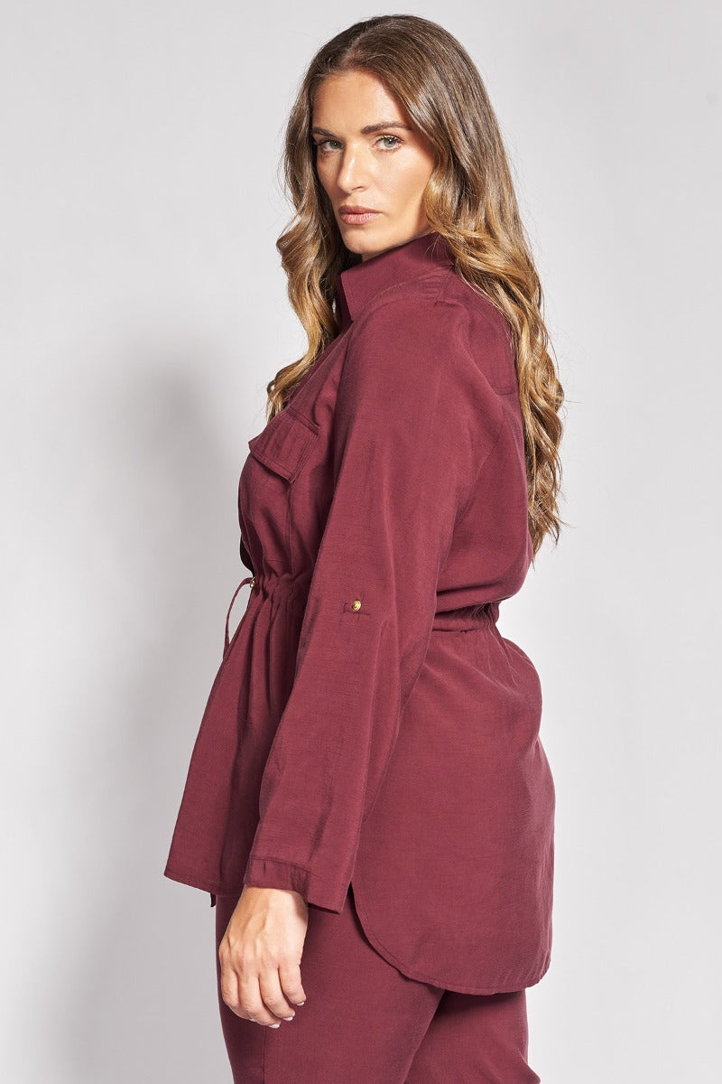 Overshirt πουκαμίσα twill με ρυθμιζόμενο κορδόνι - Μπορντω