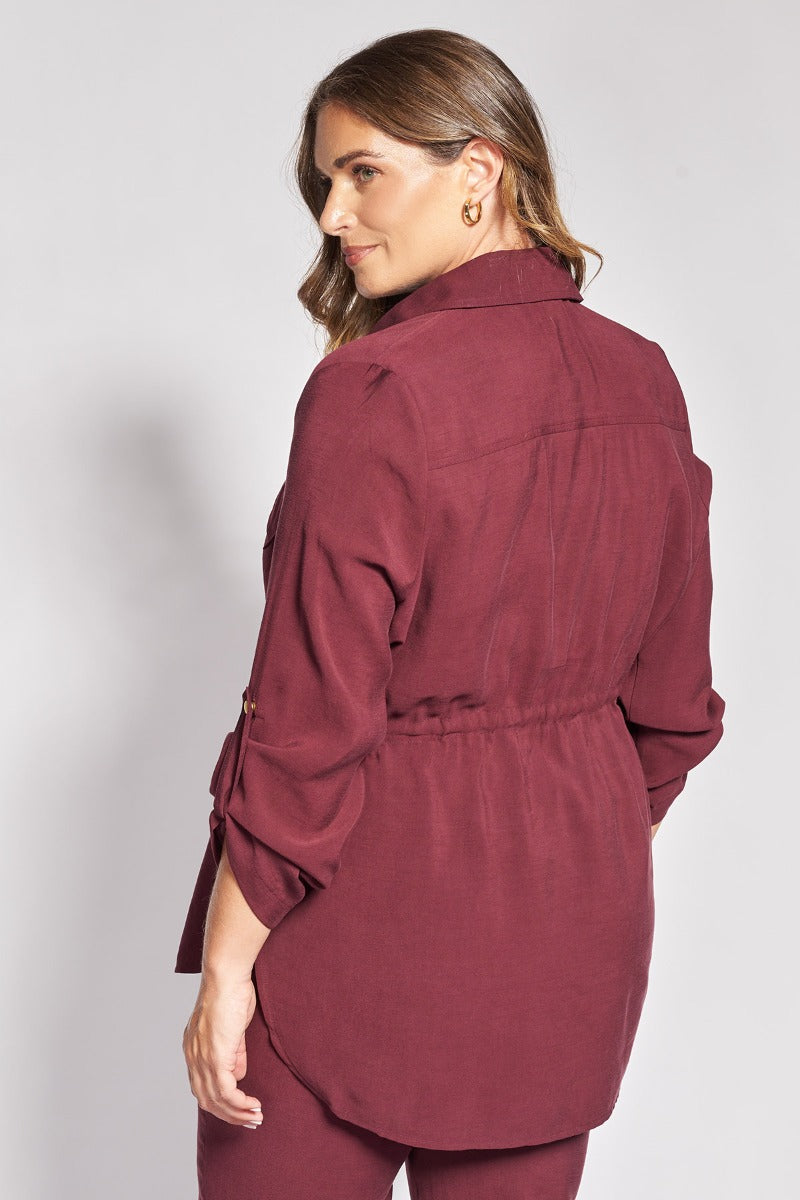 Overshirt πουκαμίσα twill με ρυθμιζόμενο κορδόνι - Μπορντω