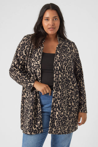 Long leopard print cardigan with stand-up collar VERO MODA - Brown