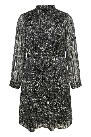 Speckled Print Chiffon Shirt Dress with Tie Belt VERO MODA - Black