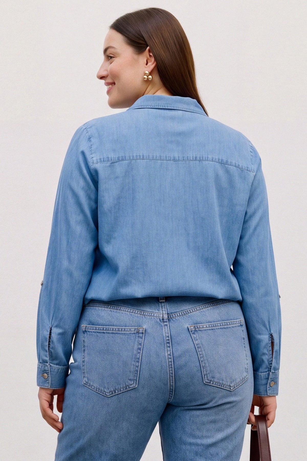 Πουκάμισο demin με γυριστά μανίκια VERO MODA - Μπλε
