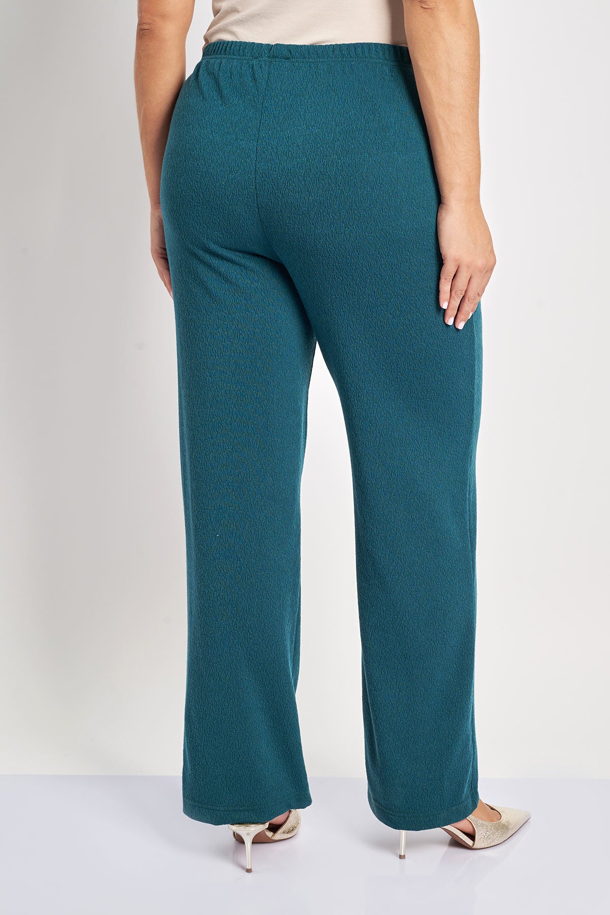 Πλεκτή παντελόνα σε ίσια γραμμή με ανάγλυφη υφή - Πετρόλ