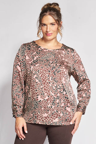 Satin blouse with abstract animal print - Brown