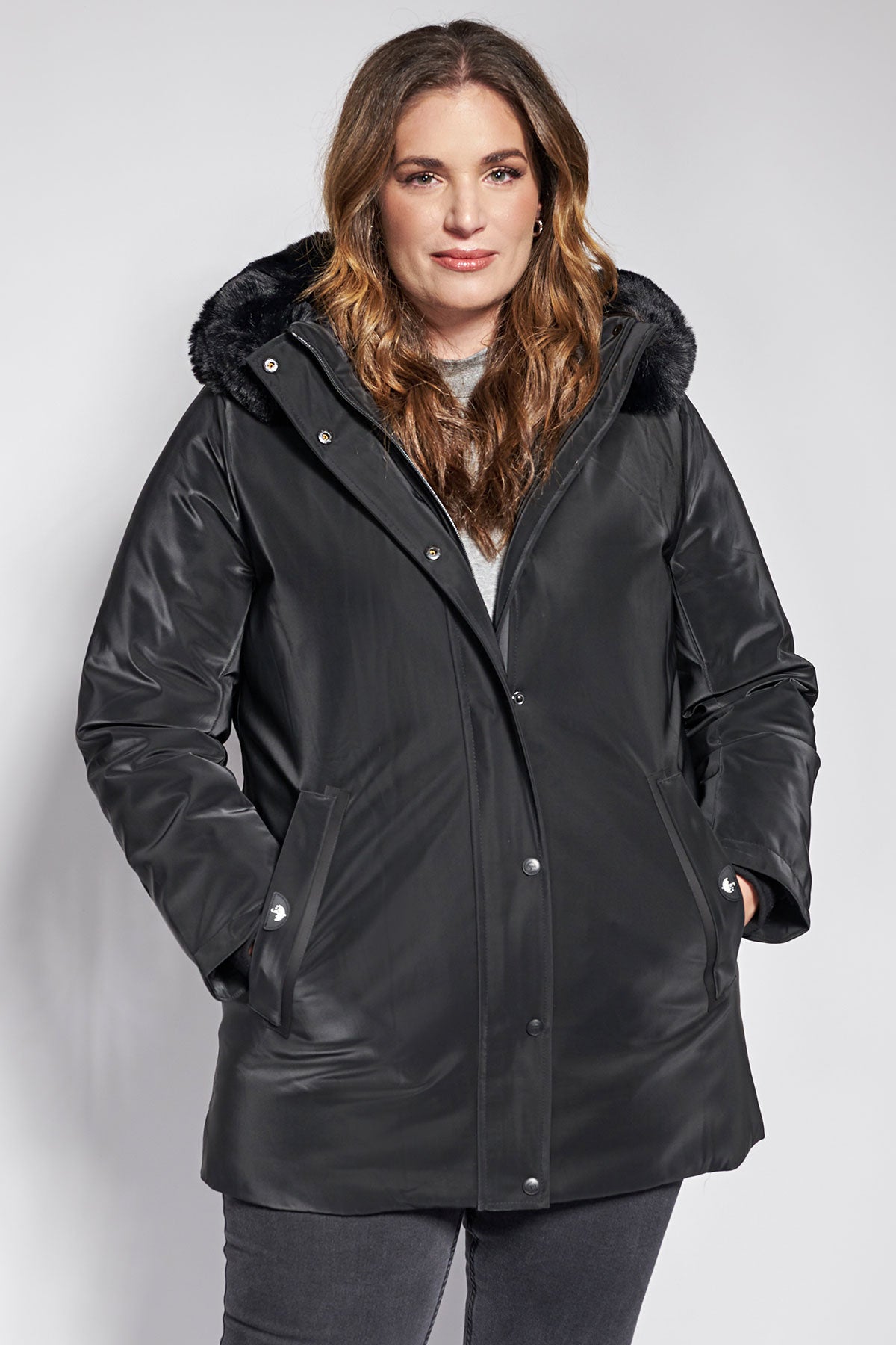 Waterproof Parka jacket with fur on hood and internal straps - Black