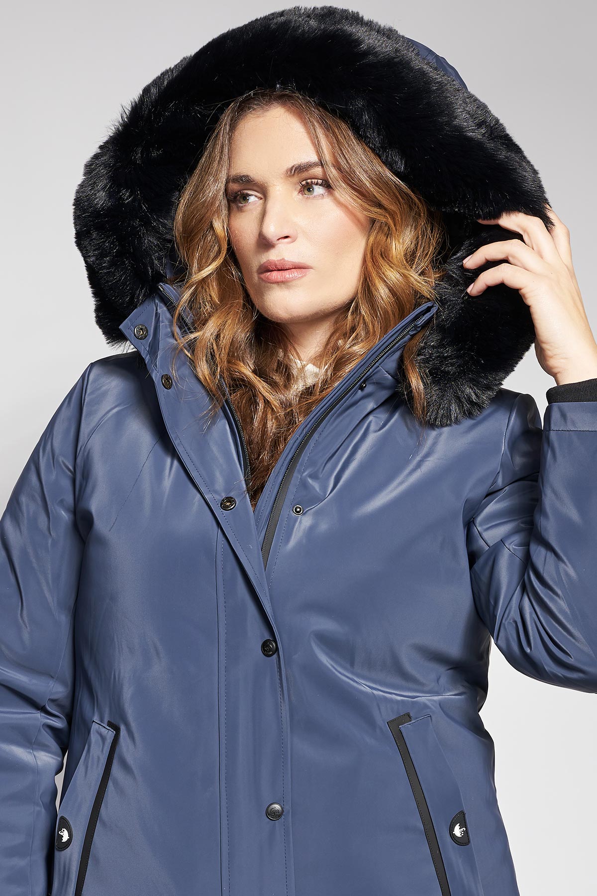 Waterproof Parka jacket with fur on hood and internal straps - Blue
