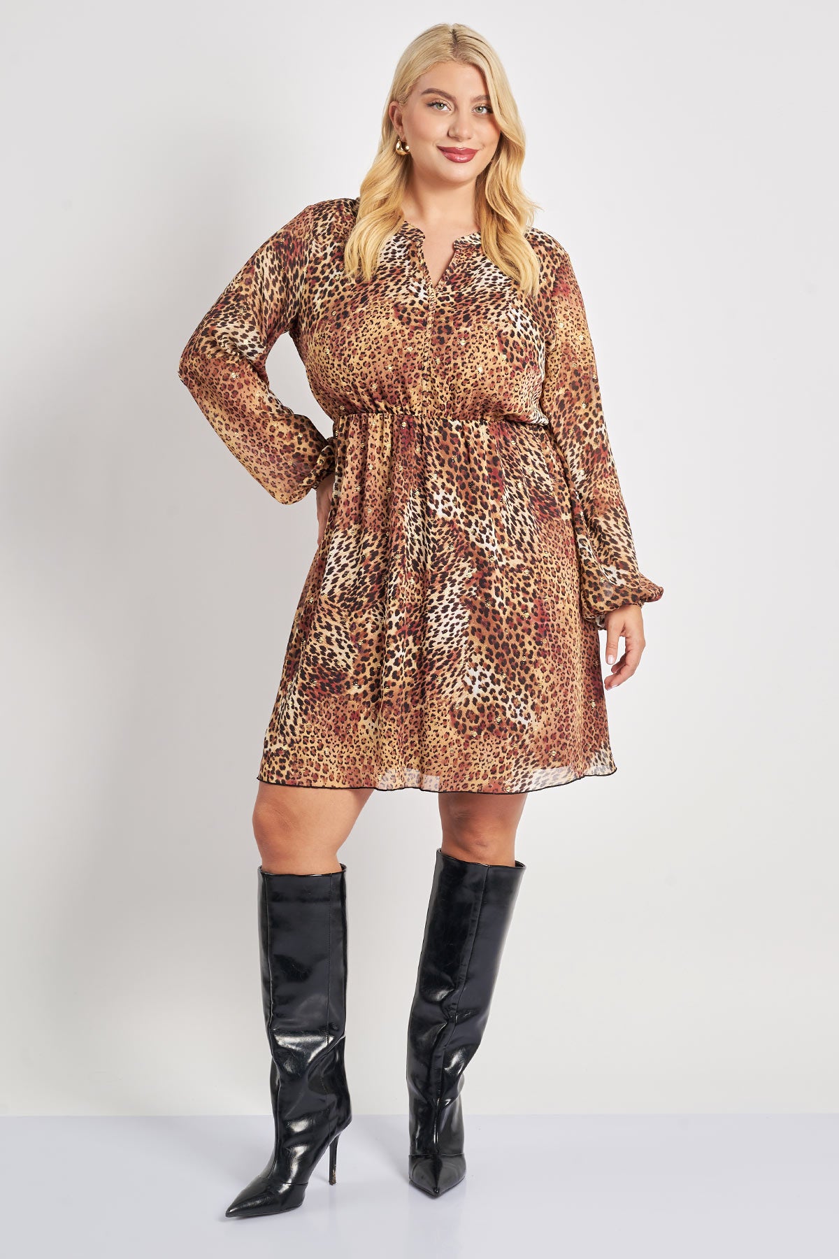 Αiry animal print chiffon dress - Beige