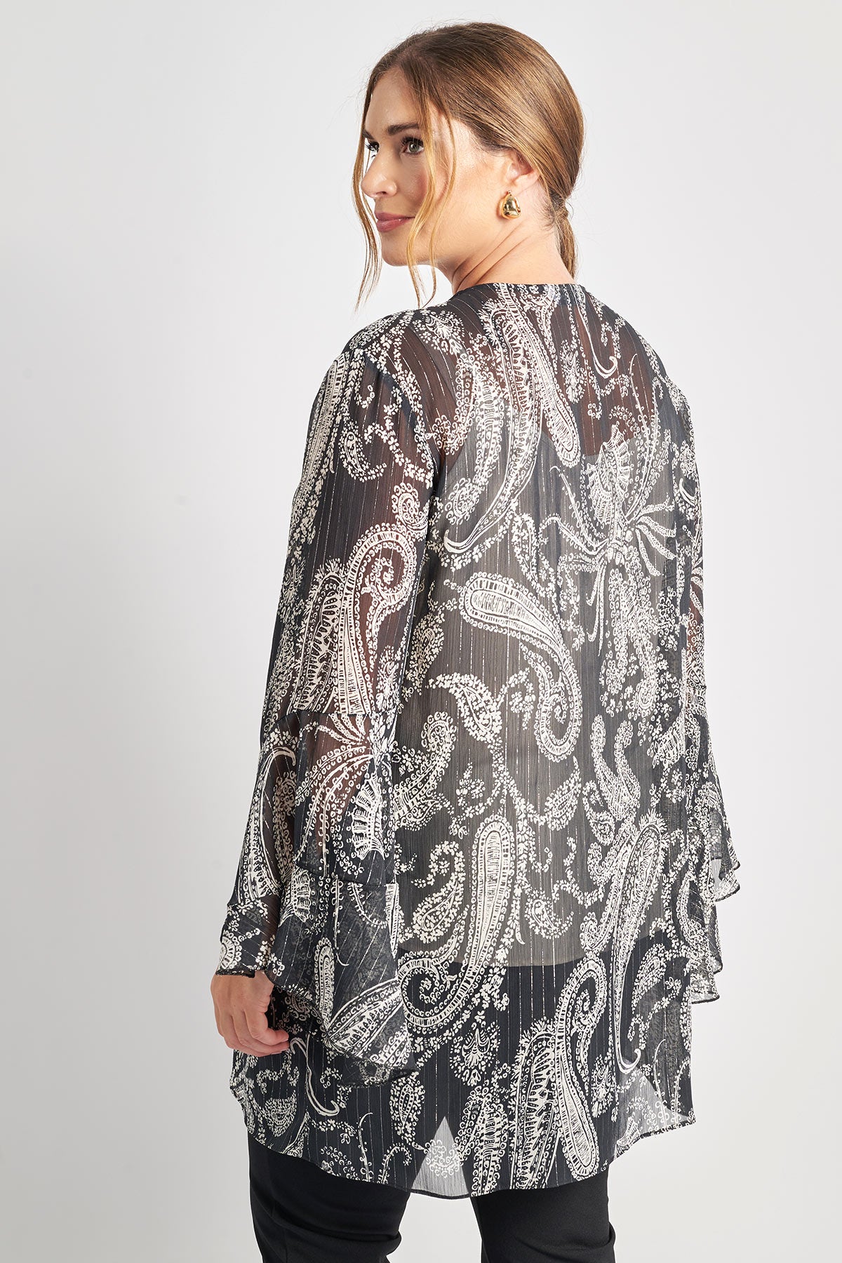 Ethereal paisley print kimono with lurex details - Black