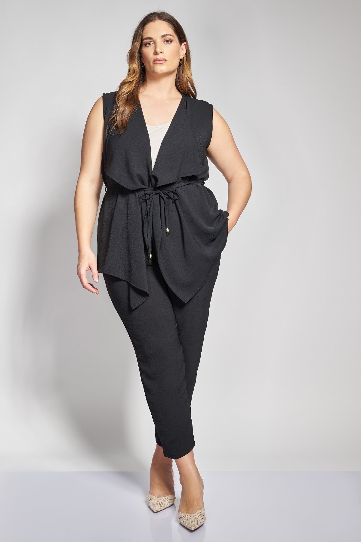 Sleeveless Vest Textured Washed - Black