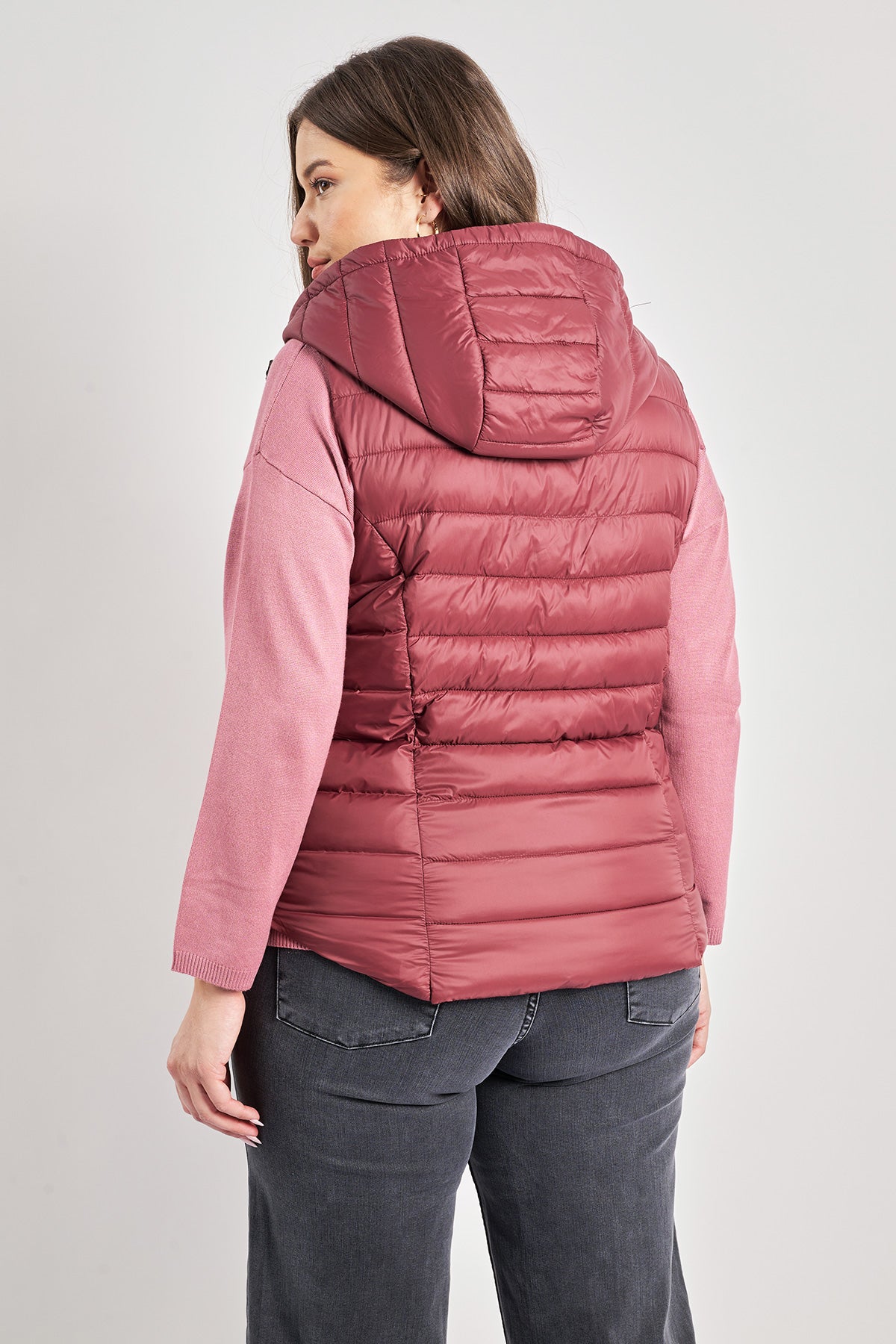 Sleeveless quilted jacket with hood - Bordeaux