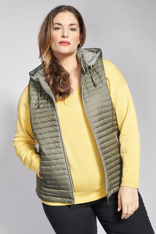 Sleeveless quilted jacket with striped hood - Khaki