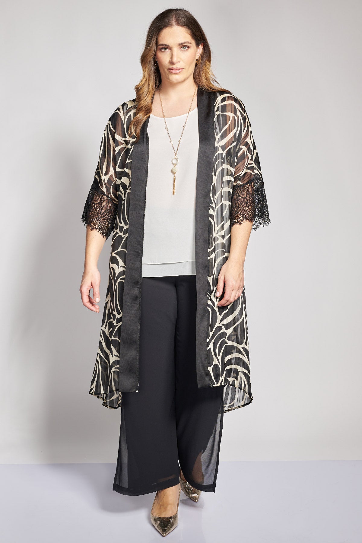 Evening wide leg double layer mouslin pants - Black
