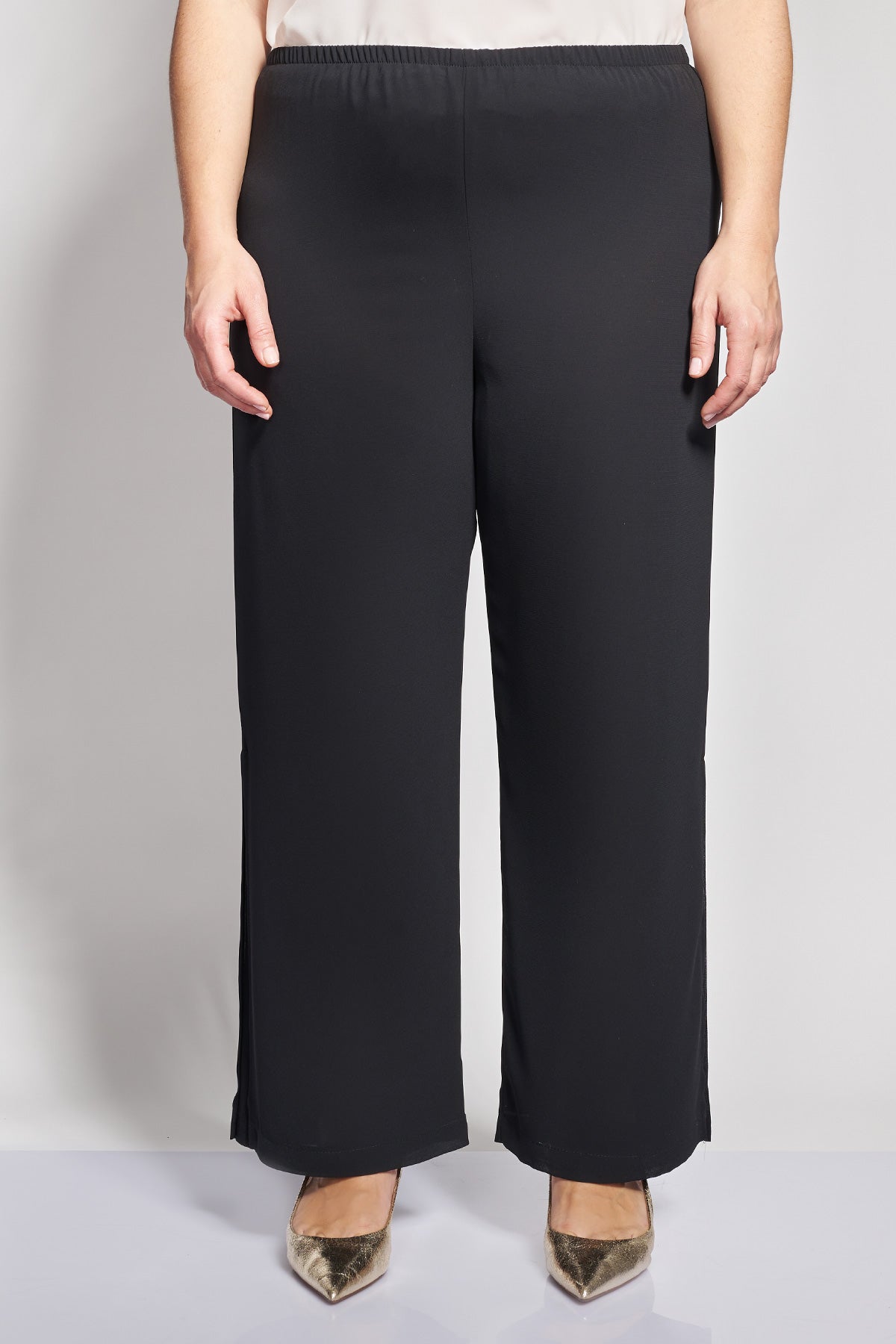 Evening wide leg double layer mouslin pants - Black