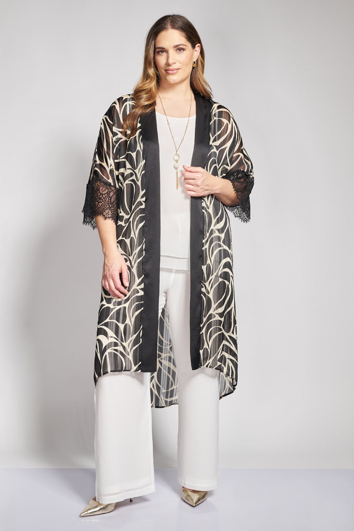 Evening wide leg double layer mouslin pants - White