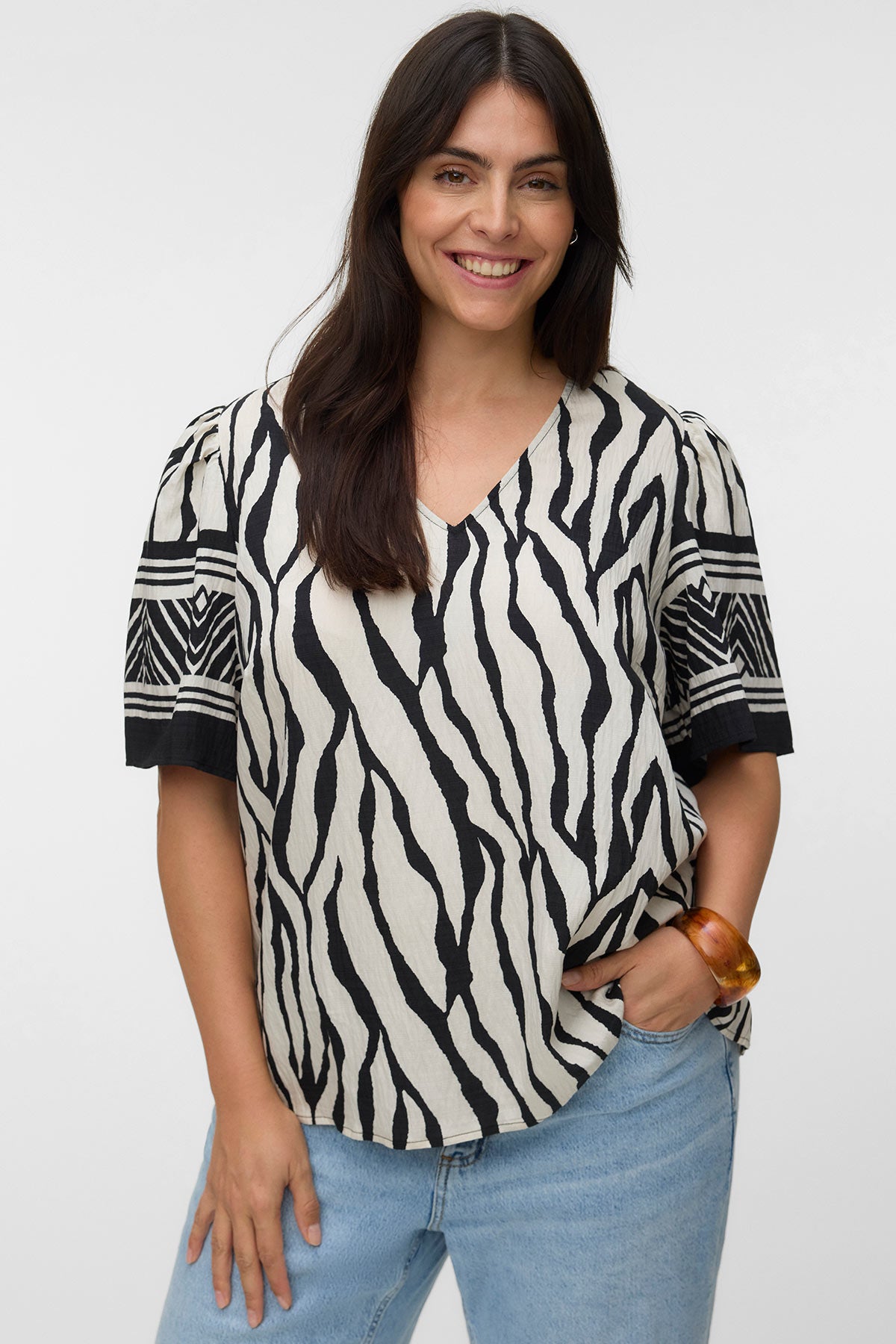 Animal Print Μπλούζα με V VERO MODA - Μαύρο