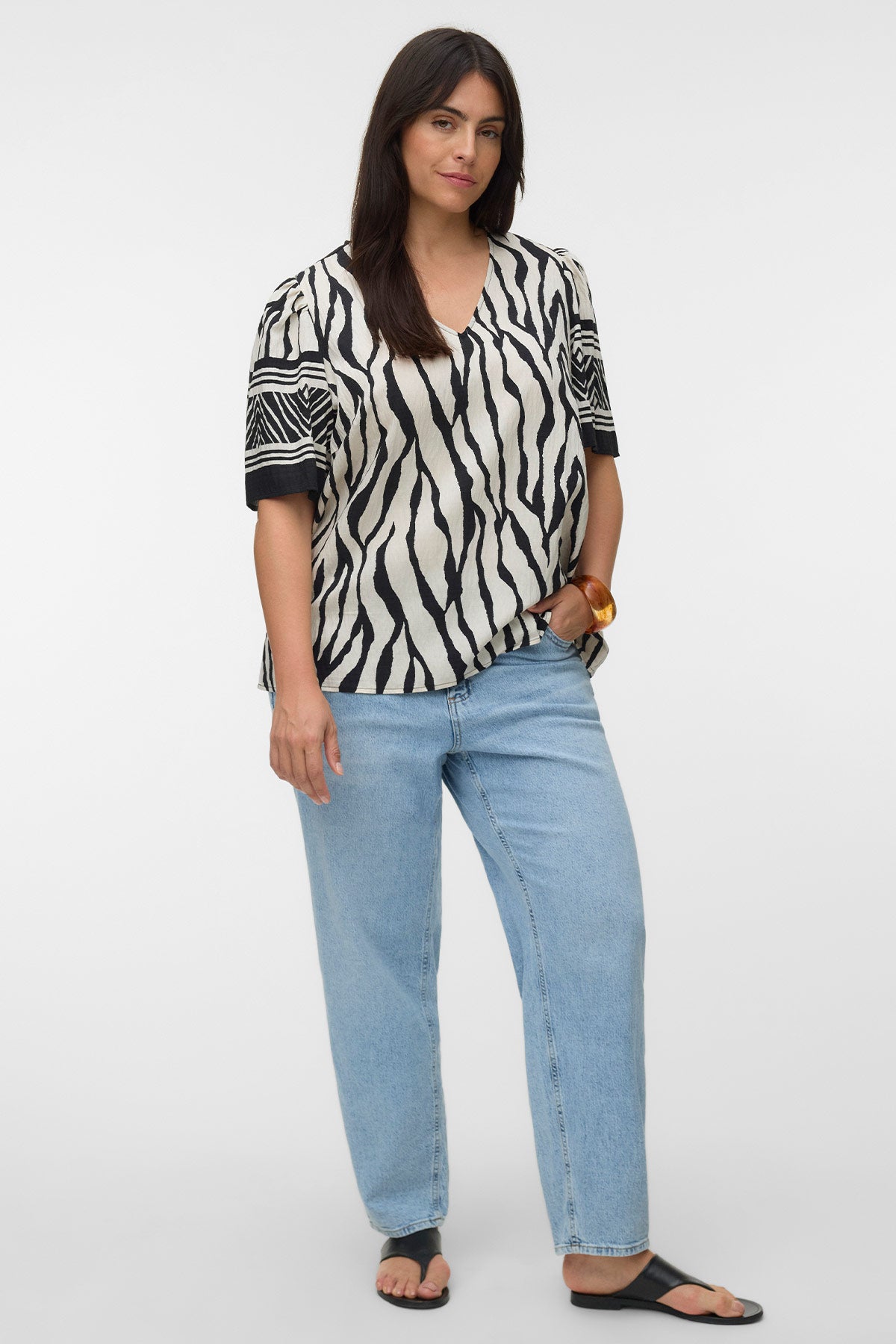 Animal Print Μπλούζα με V VERO MODA - Μαύρο