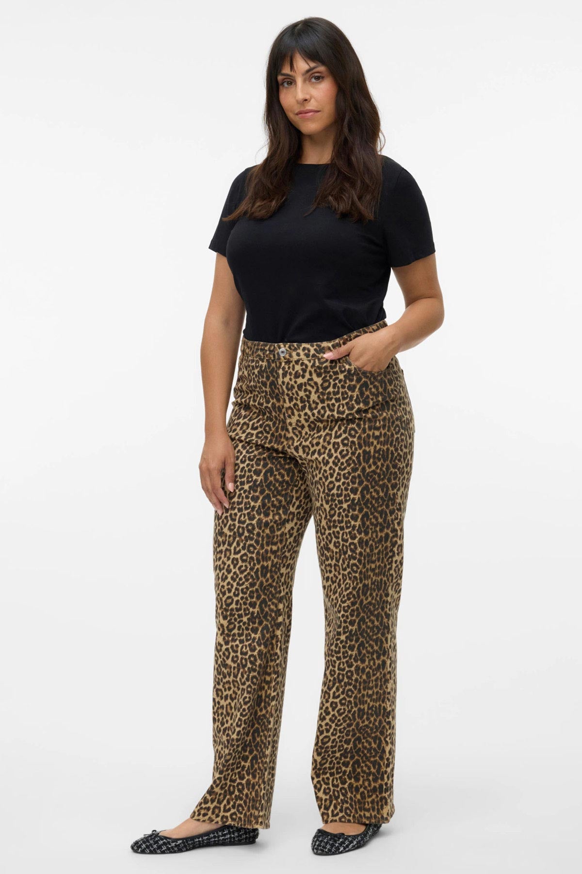 Animal print τζιν παντελόνι wide-leg ψηλόμεσο VERO MODA - Καφέ