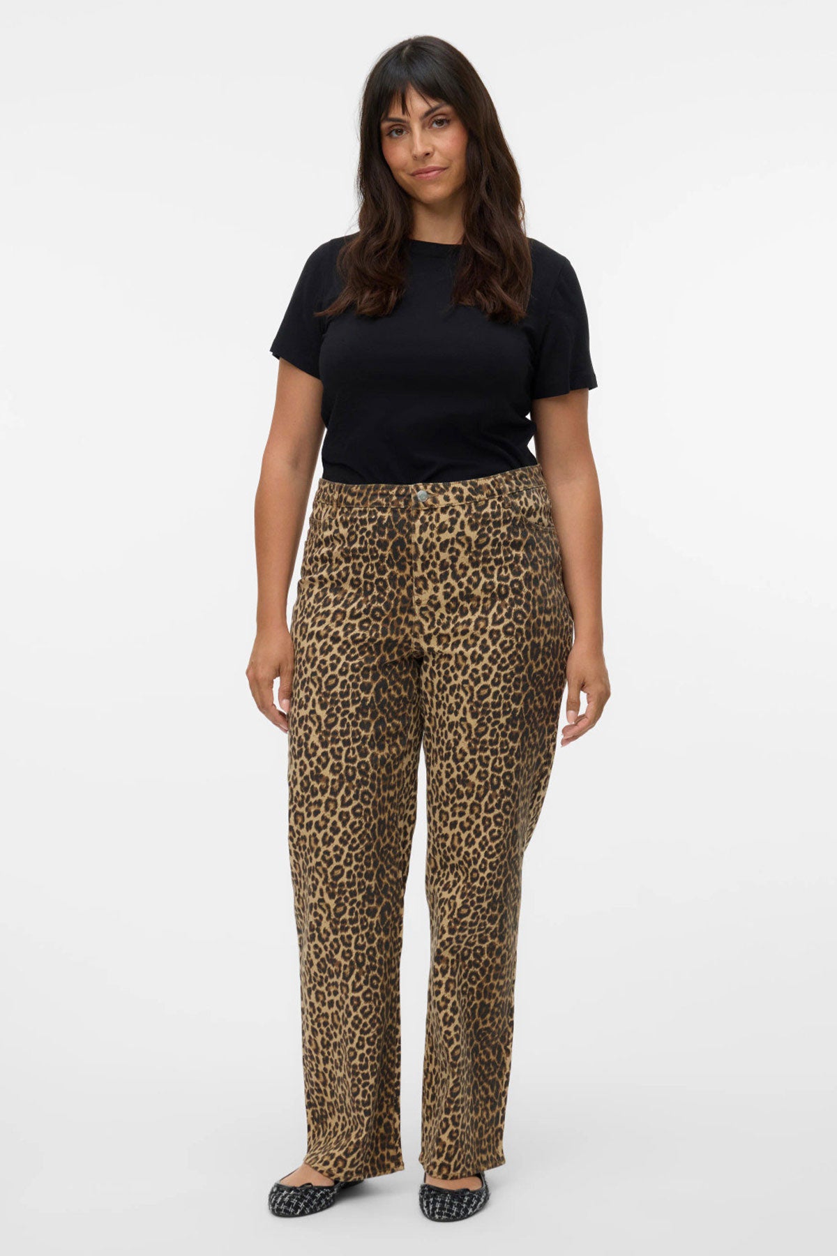 Animal print τζιν παντελόνι wide-leg ψηλόμεσο VERO MODA - Καφέ