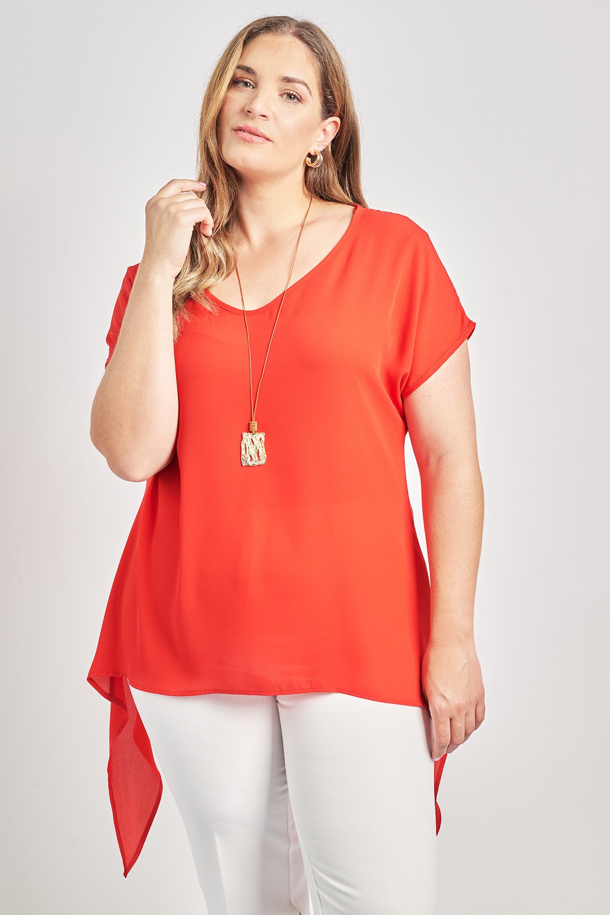 Asymmetric evening georgette blouse with necklace - Red