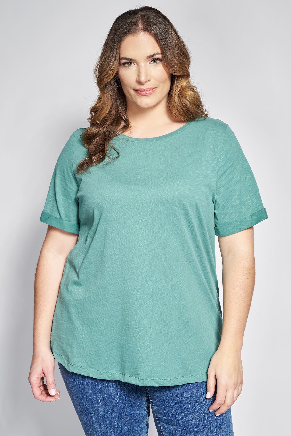 Basic short-sleeved cotton slub round-neck blouse - Khaki