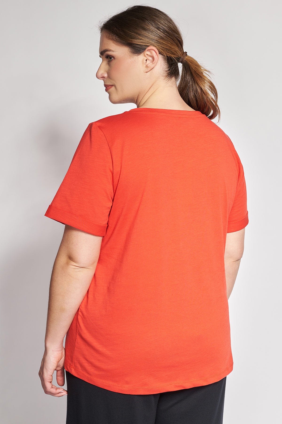 Basic short-sleeved cotton slub round-neck blouse - Red