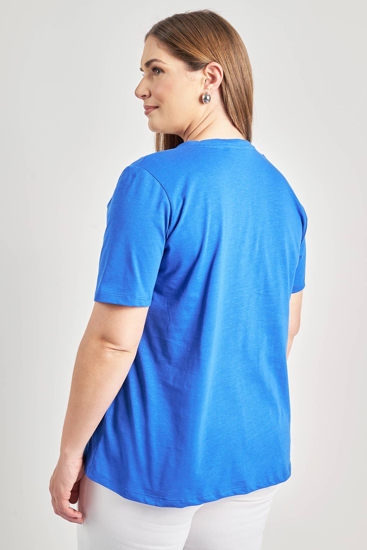 Basic cotton blouse A-line with V-neck - Royal Blue