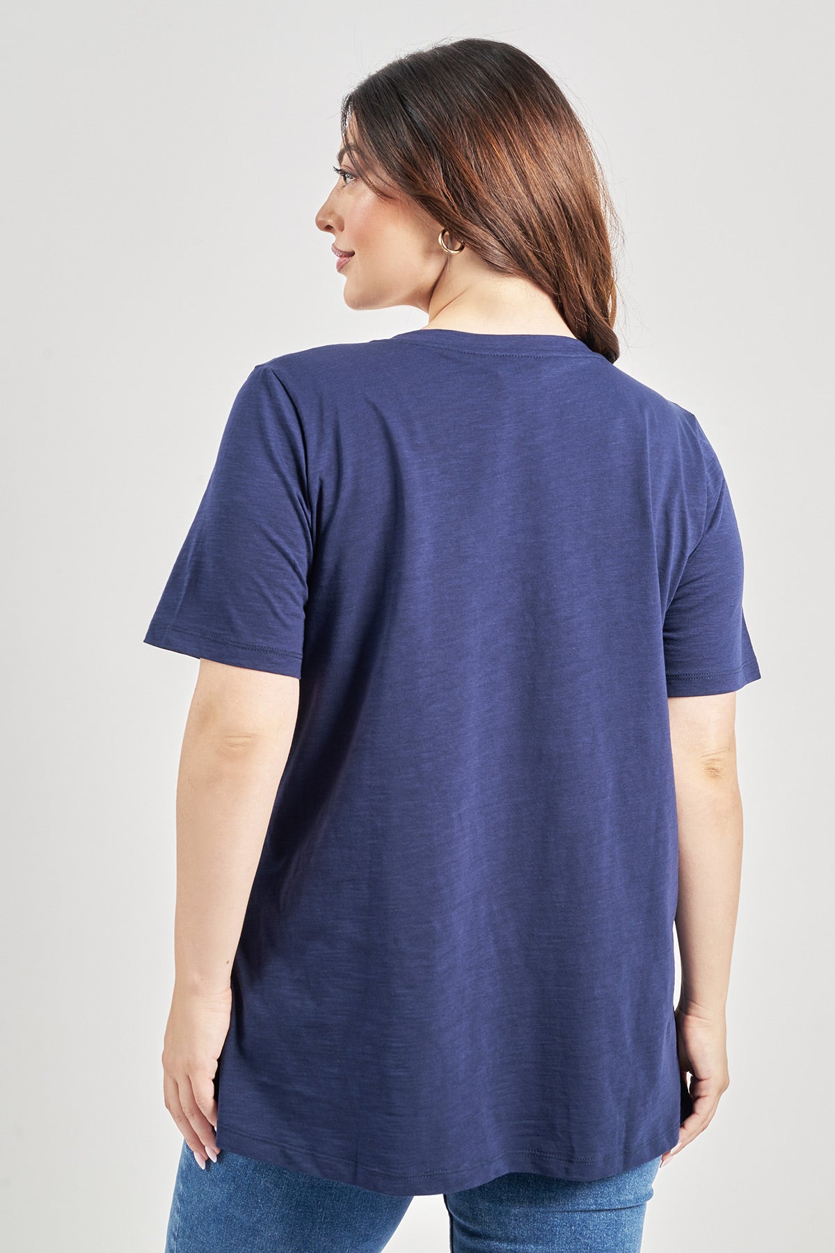 Basic cotton blouse with V - Blue