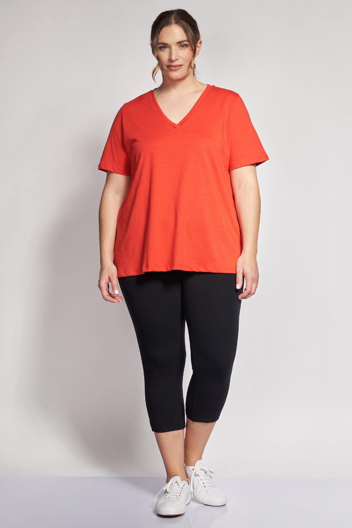 Basic short-sleeved A-line cotton slub blouse - Red