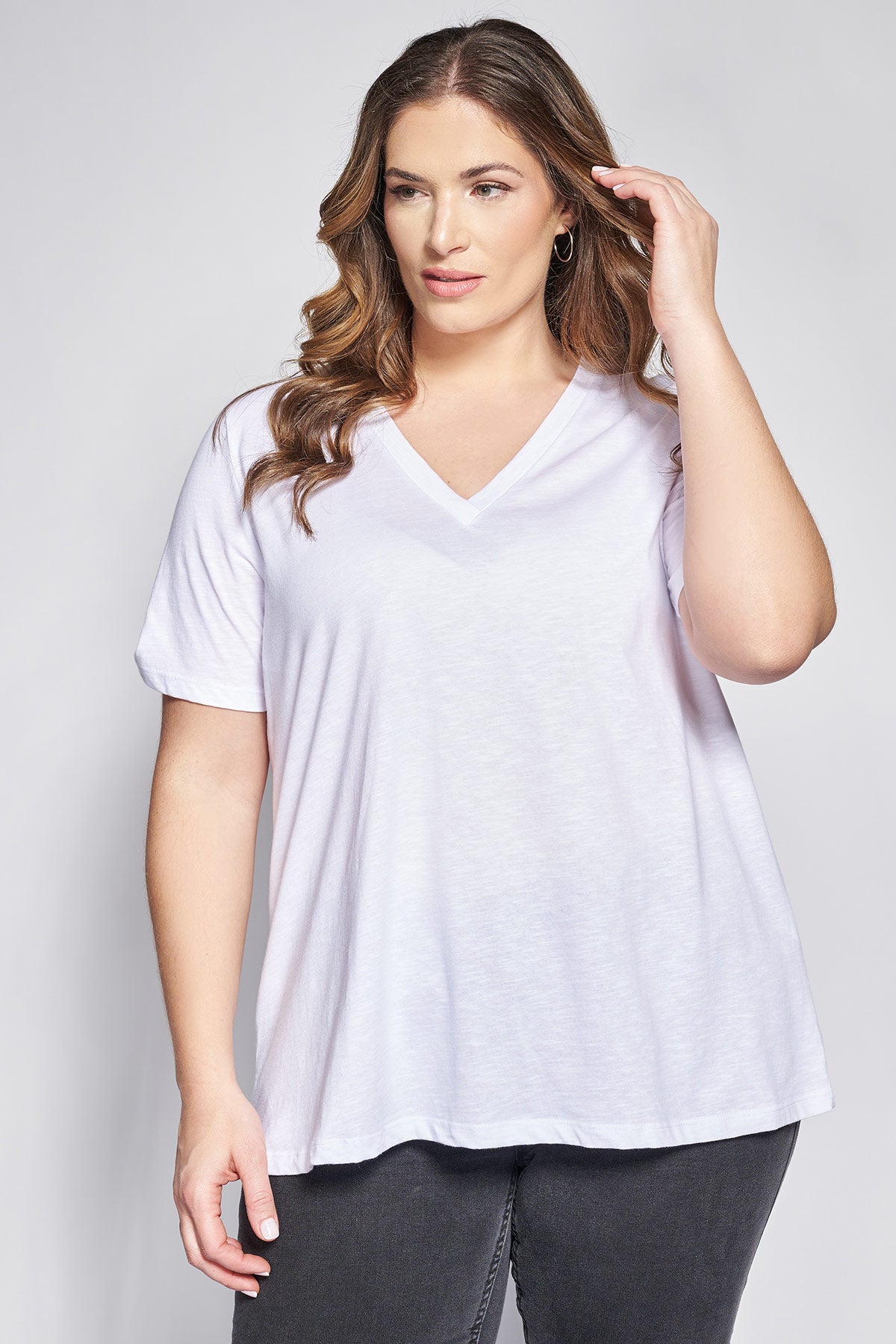 Basic short-sleeved A-line cotton slub blouse - White