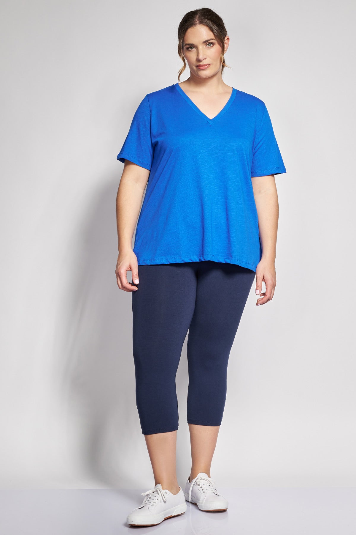 Basic short-sleeved A-line cotton slub blouse - Royal Blue