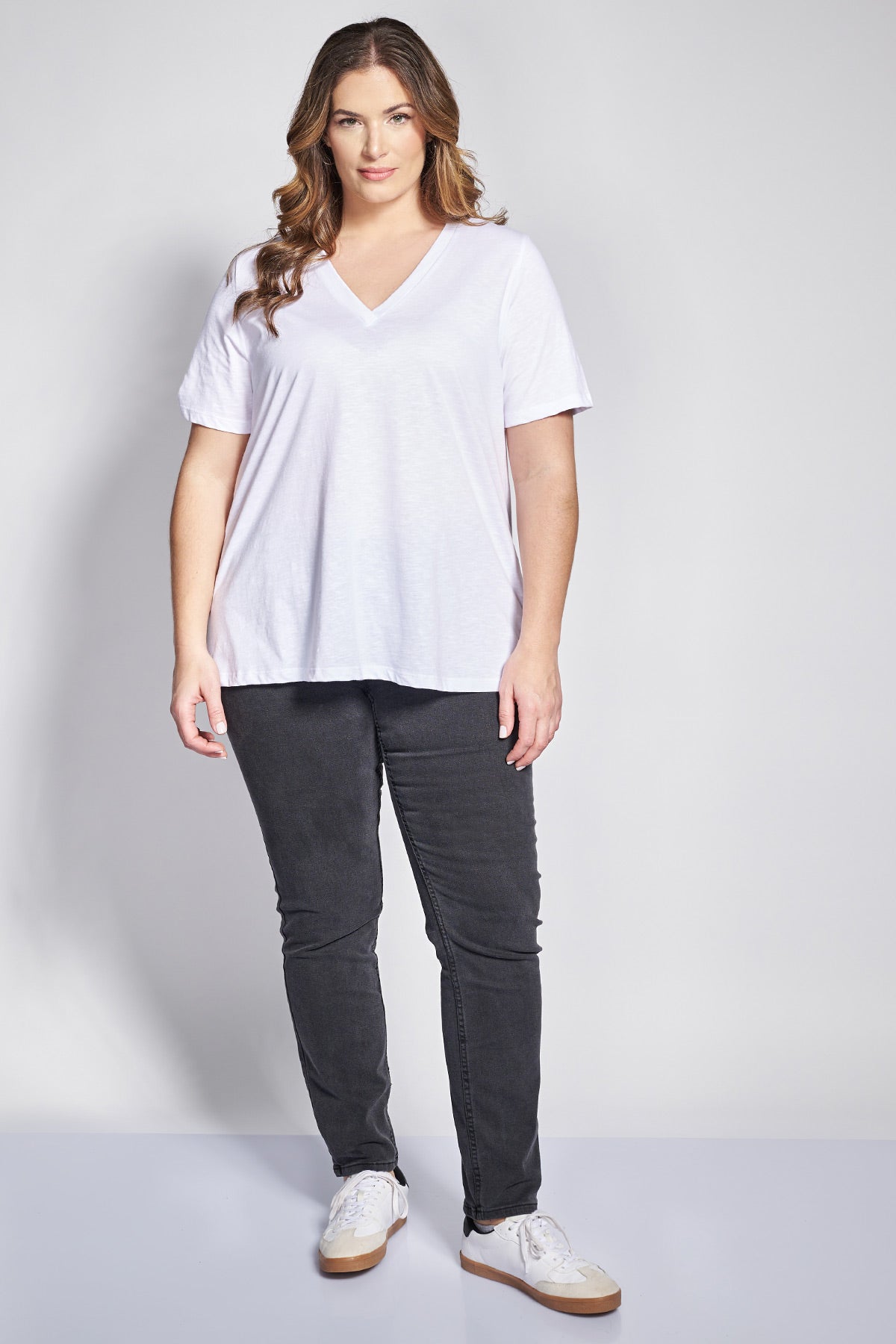 Basic short-sleeved A-line cotton slub blouse - White