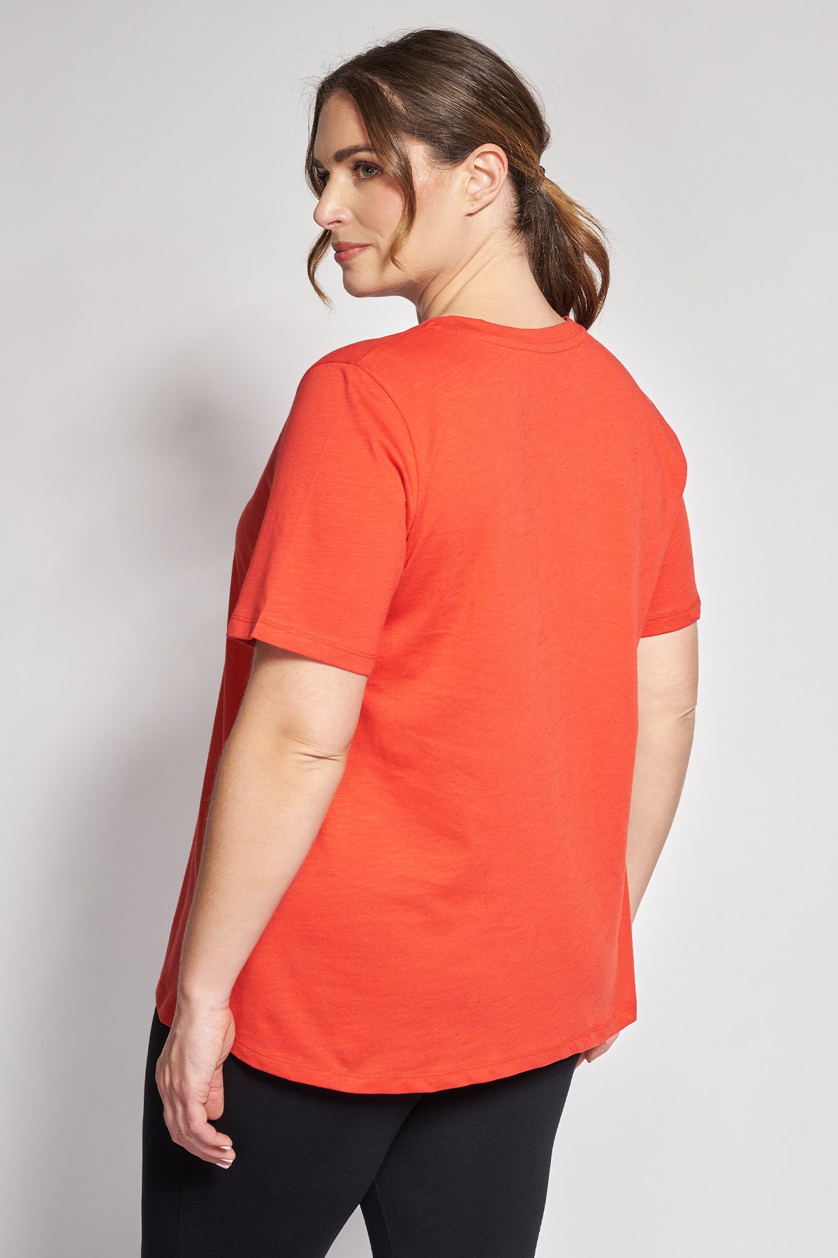 Basic short-sleeved A-line cotton slub blouse - Red