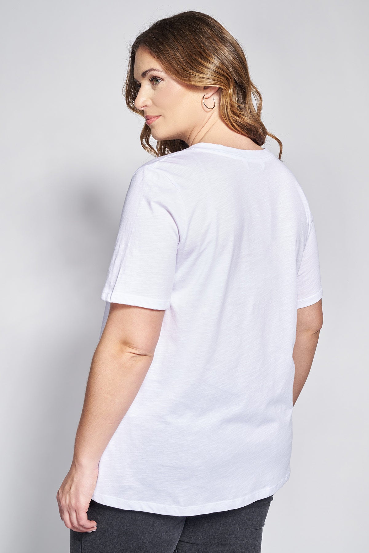 Basic short-sleeved A-line cotton slub blouse - White