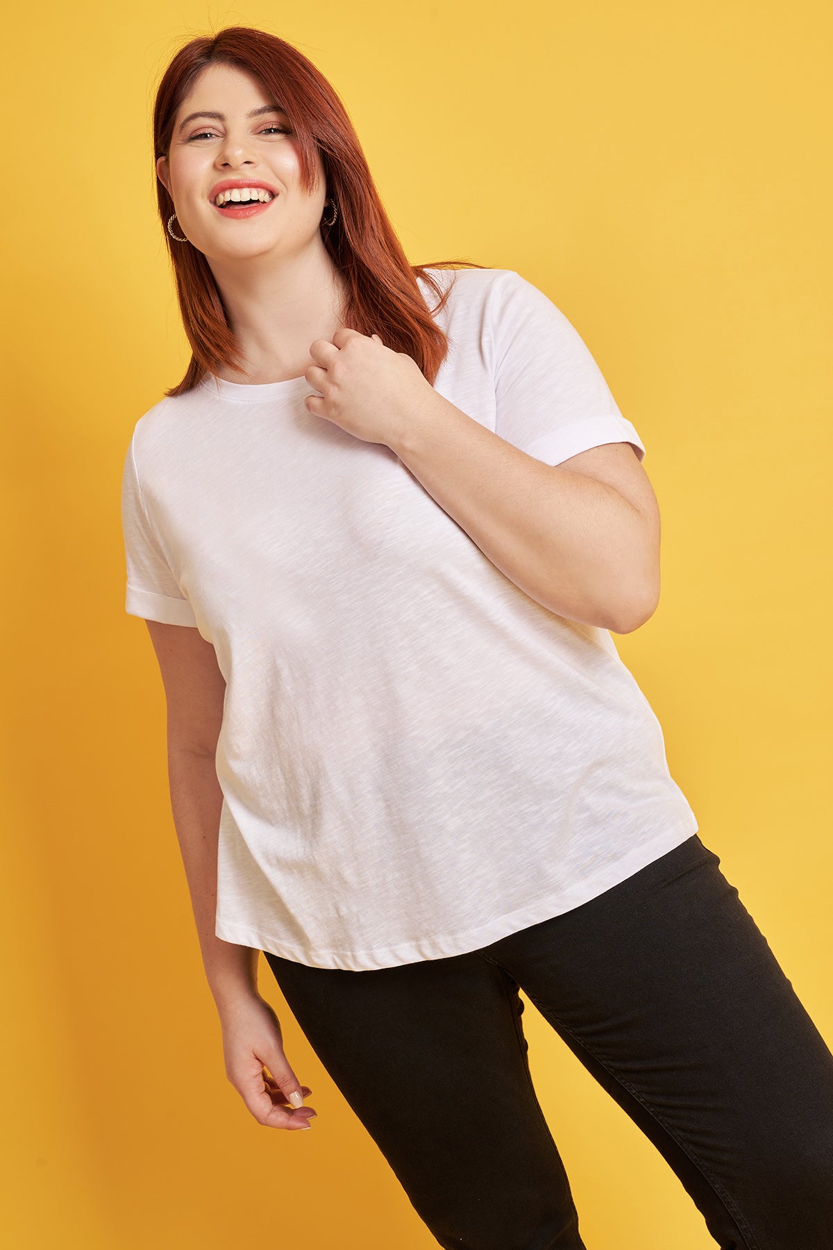 Basic cotton blouse roll up sleeves - White