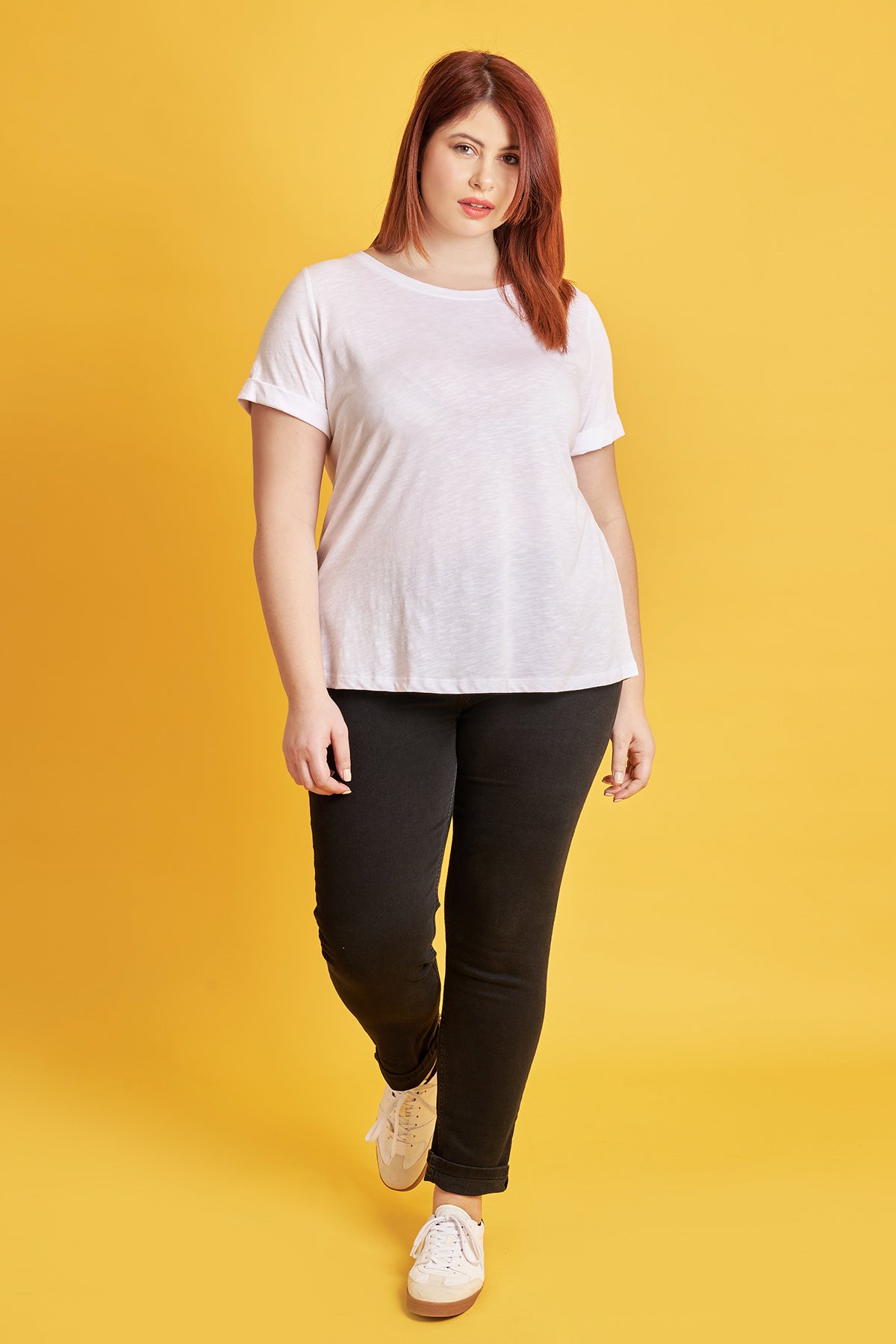 Basic cotton blouse roll up sleeves - White