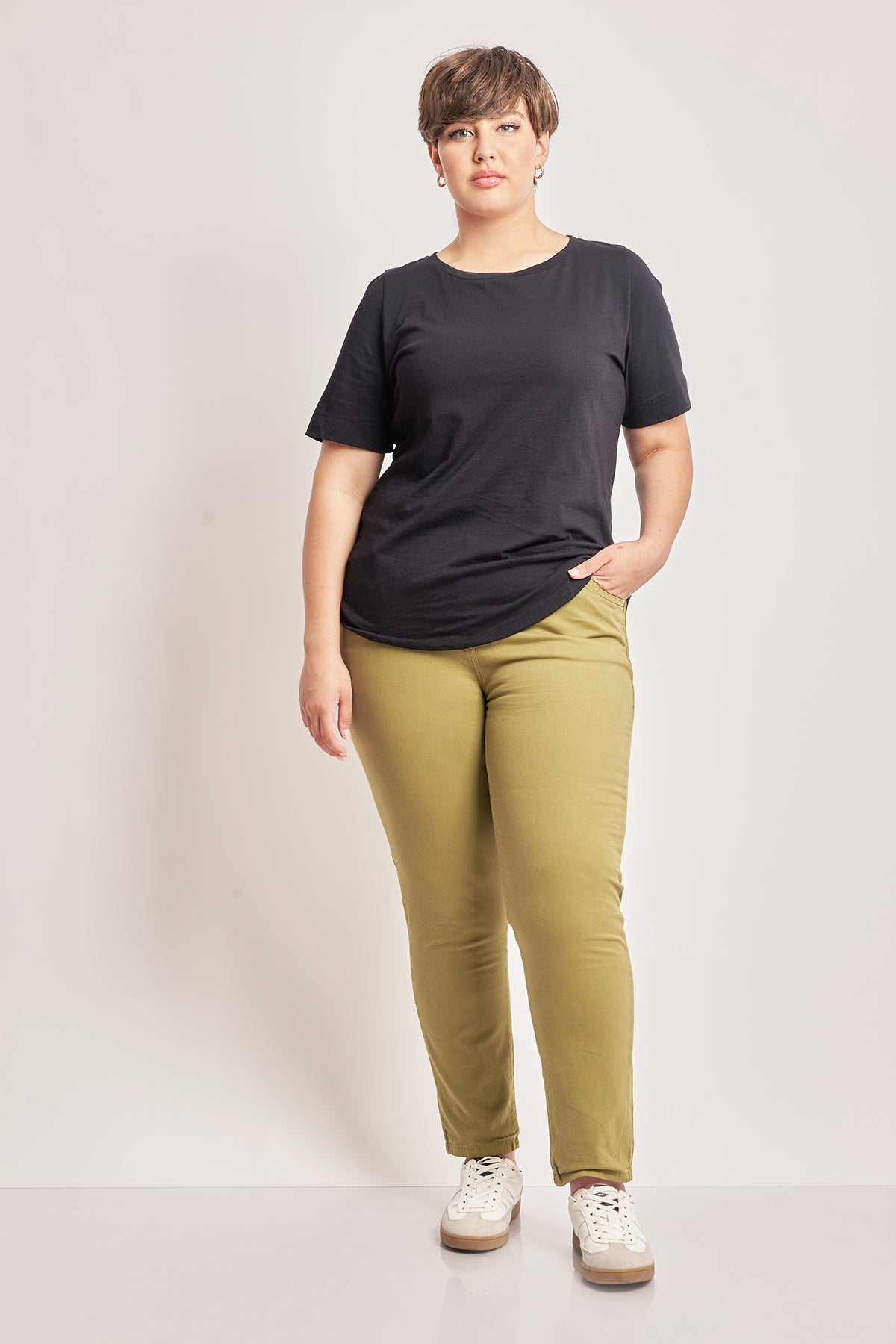 Basic cotton blouse roll up sleeves - Black