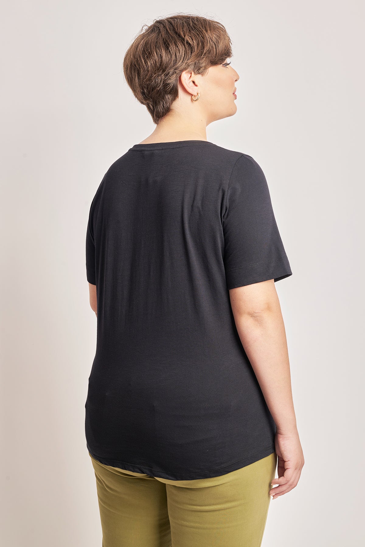 Basic cotton blouse roll up sleeves - Black