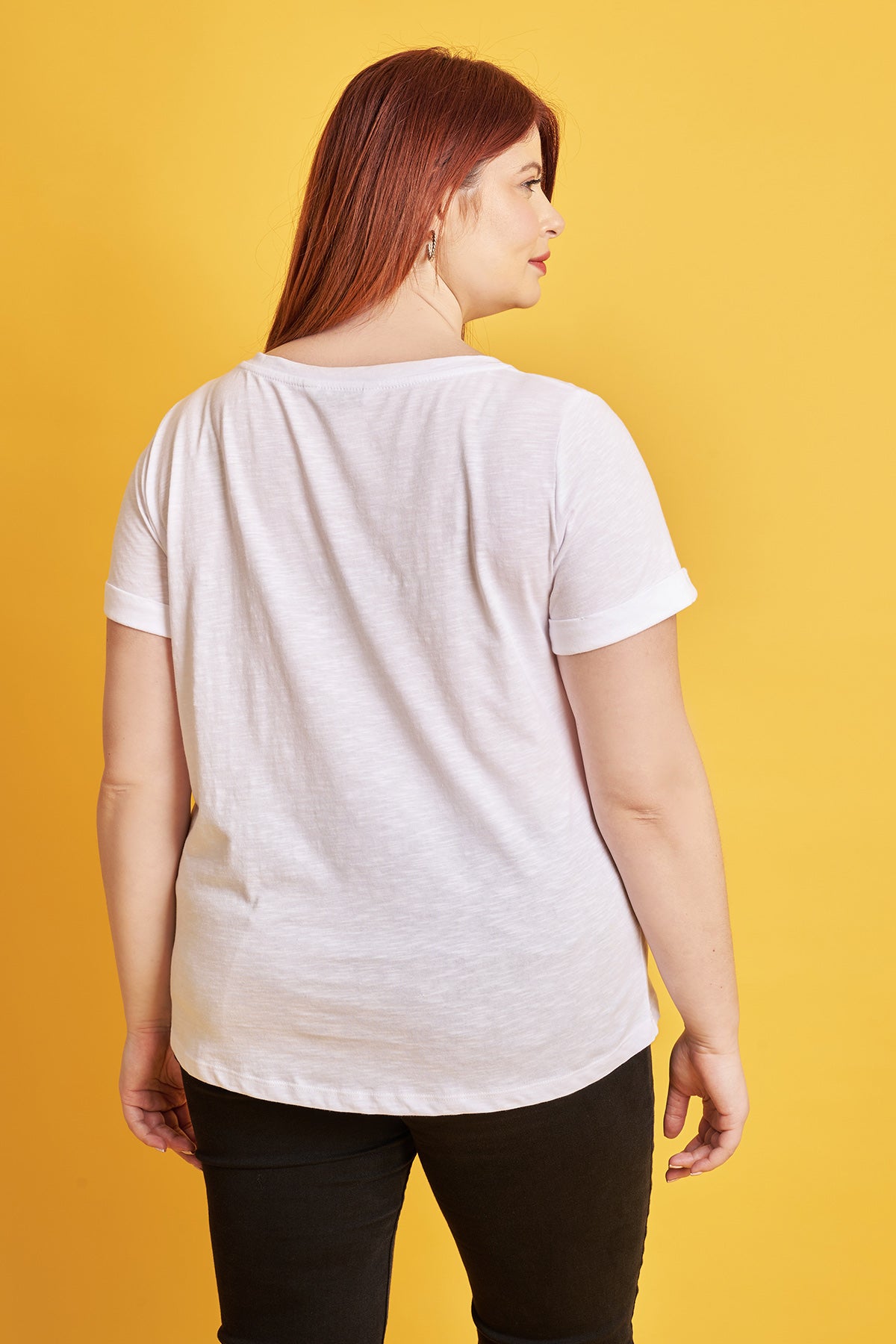 Basic cotton blouse roll up sleeves - White
