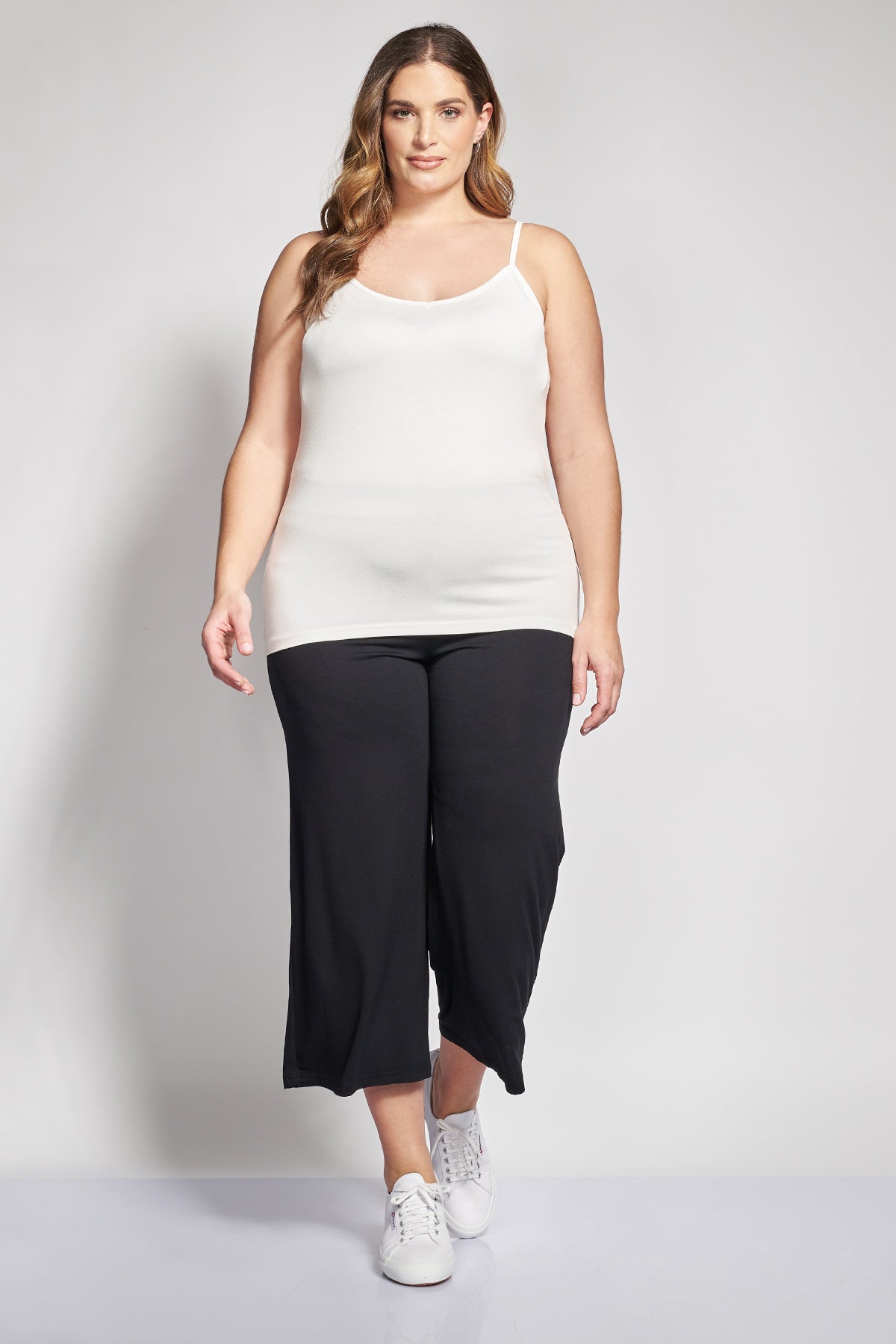 Basic strappy top from high quality elastic viscose - Ecru